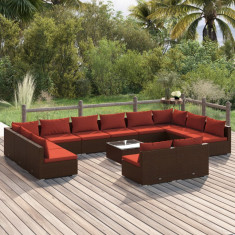 Set mobilier de gradina cu perne, 13 piese, maro, poliratan GartenMobel Dekor