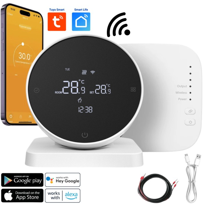 Termostat de ambient inteligent BIRAI&reg; Controlat Prin Internet/Smartphone Programabil WiFi din Aplicatia Tuya sau Smart Life, Alexa si Google Home, Co
