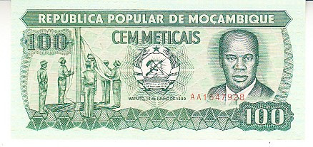 B11 2 - Bancnota foarte veche - Mozambic - 100 meticais - 1989