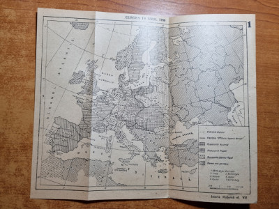 harta europa in anul 1789 - aparuta in anii &amp;#039;60-&amp;#039;70 - dimensiuni 23/20 cm foto