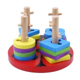 Joc educativ din lemn Sortator 4 coloane cu 16 forme geometrice, Buburuza, + 3 ani, Oem