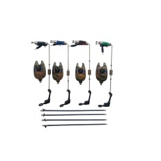 Set 4 Avertizori / Senzori pescuit TLI 01 Si 4 Swingeri cu 4 picheti Lumino, Swingere cu led baterii incluse