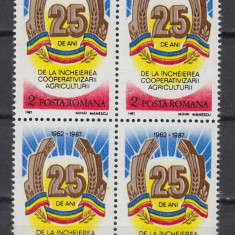 ROMANIA 1987 LP 1175 - 25 ANI COLECTIVIZARE BLOC DE 4 TIMBRE MNH