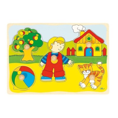 Puzzle din lemn Baietel si Pisicuta foto