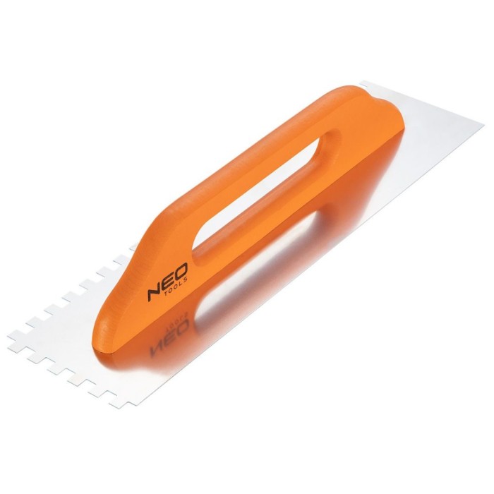 Gletiera profesionala NEO Tools cu zimti 10x10 mm, inox, maner lemn, 480 x 128 mm