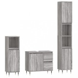 Cumpara ieftin Set mobilier de baie, 3 piese, gri sonoma, lemn prelucrat