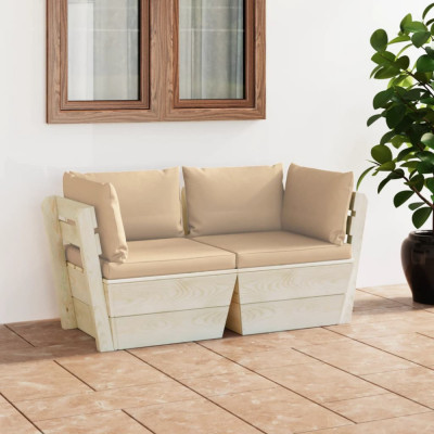 Canapea gradina din paleti, 2 locuri, cu perne, lemn de molid GartenMobel Dekor foto