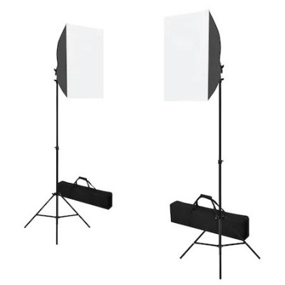 Kit foto studio,2 lumini softbox,trepiezi 200 cm,2x bec 40W + 2 genti transport foto