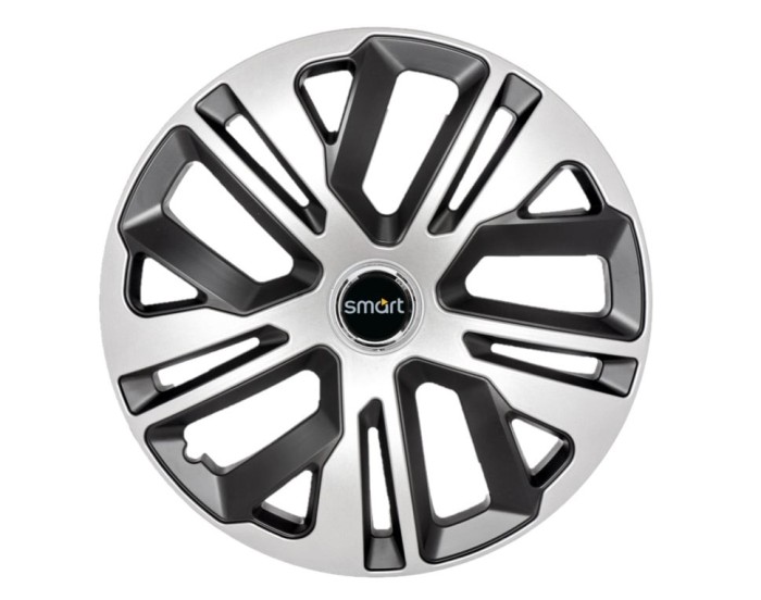 Set 4 capace roti Raven Gri-Negru R15, pentru gama auto Smart