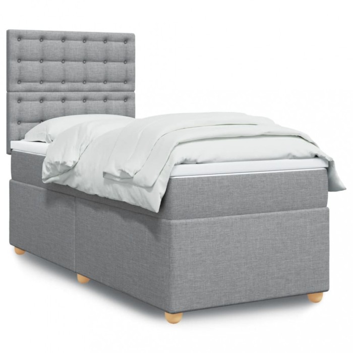 vidaXL Pat box spring cu saltea, gri deschis, 90x200 cm, textil 3293477