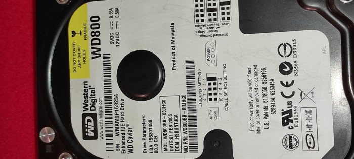 hard disk western digital wd caviar wd 800 80 gb model - wd 800bb-88jhco