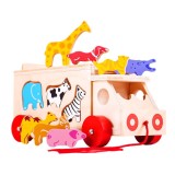 Joc de sortare din lemn Camionul animalutelor cu 11 piese, 18 luni+