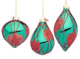 Set 6 globuri brad Craciun sticla verde rosie Shining 7x7x10,3h; 8x8x9h; 6,8x6,8x13h