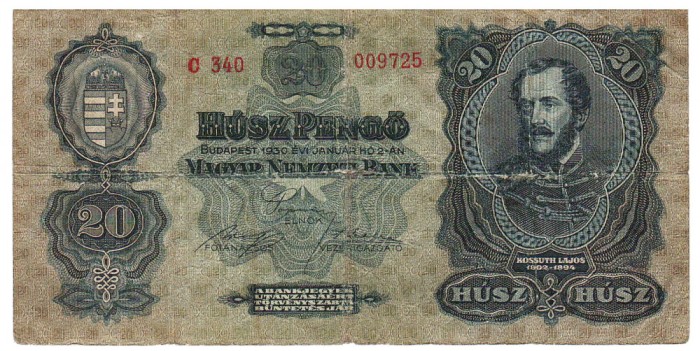 Ungaria 20 Pengo 1930 P-97 Seria 009725