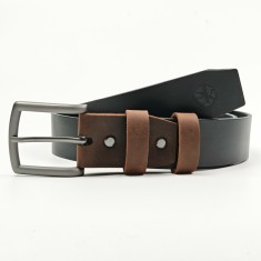 Curea din piele naturala neagra, detalii maro, 40 mm, Styx