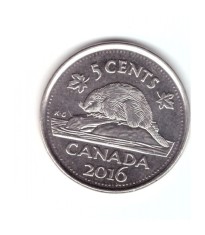 Moneda Canada 5 cents/centi 2016, stare foarte buna, cu luciu