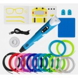 Cumpara ieftin Creion 3D albastru set complet cu filament PLA 1.75 mm 110 m, 20 culori, suport silicon, sabloane, degetare, LCD, compatibil PLA ABS, temperatura regl