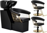 Set Profesional Scafă Zoe și 2 Scaune Coafură Hidraulice Rotative Calissimo, Bol Ceramic și Accesorii Inclusiv
