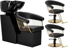 Set Profesional Scafă Zoe și 2 Scaune Coafură Hidraulice Rotative Calissimo, Bol Ceramic și Accesorii Inclusiv