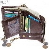 Portofel barbati, BUSY LDY&amp;GTM&reg; Oscar, piele naturala, antiscanare RFID, multiple compartimente, sloturi memory card, carte de identitate, dark coffee