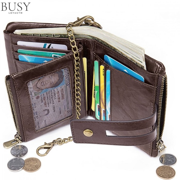 Portofel barbati, BUSY LDY&amp;GTM&reg; Oscar, piele naturala, antiscanare RFID, multiple compartimente, sloturi memory card, carte de identitate, dark coffee