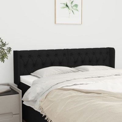 vidaXL Tăblie de pat cu aripioare negru 163x16x78/88 cm textil 3119112 foto