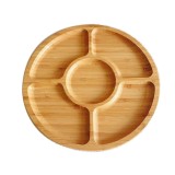 Platou, pentru gustari, din bambus, cu 5 compartimente, 25cm, Oem