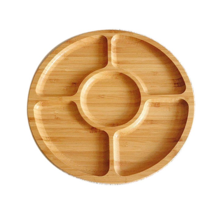 Platou, pentru gustari, din bambus, cu 5 compartimente, 25cm
