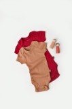 Set 2 body-uri bebe unisex din bumbac organic si modal - Maro Rosu, BabyCosy (Marime: 12-18 Luni)