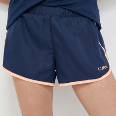 CMP pantaloni scurti sport Unlimitech femei, culoarea albastru marin, cu imprimeu, medium waist