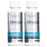 Set Solutie pentru Cresterea Parului, Foligain, Minoxidil 5%, cu Alcool Redus, Pipeta Inclusa, 2x 60ml