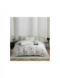 Lenjerie de lux cu elastic verde deschis, din bumbac finet, 6 Piese cu flori roz si mov, Home