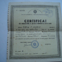 Certificat de absolvire a scolii generale de 8 ani RPR, 1965