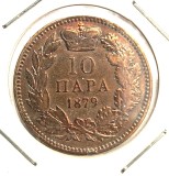 Serbia 10 Para 1879 moneda bronz luciu batere aUNC km # 8