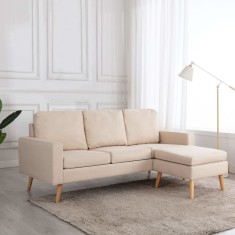 Canapea cu 3 locuri și taburet, crem, material textil foto