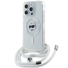 Husa MagSafe pentru Apple iPhone 14 Pro Max, Karl Lagerfeld, IML Crossbody Choupette's Head with Strap, Transparenta