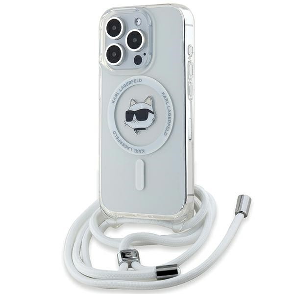 Husa MagSafe pentru Apple iPhone 14 Pro Max, Karl Lagerfeld, IML Crossbody Choupette&#039;s Head with Strap, Transparenta