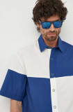 Cumpara ieftin United Colors of Benetton camasa din bumbac barbati, culoarea albastru marin, cu guler clasic, relaxed