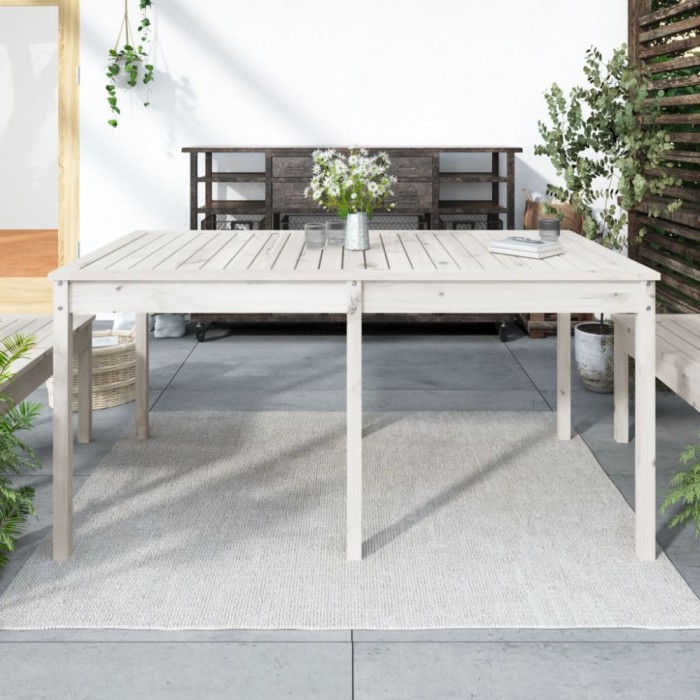 vidaXL Măsuță de grădină, alb, 159,5x82,5x76 cm, lemn masiv de pin 823977
