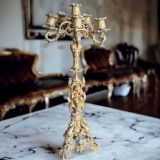 Candelabru in stil Rococo, sec XIX, din bronz masiv cu 6 brate, ornamentat in stil opulent &ndash; Franta