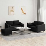 vidaXL Set de canapele cu perne, 3 piese, negru, textil