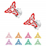 Cercei din argint 925, nod celtic triunghiular cu smalț colorat - Culoare: Roșu