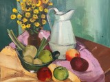 Tablou ulei pe panza &quot;Natura statica cu flori si fructe&quot; - M. Nagels, Realism