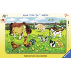 Puzzle tip rama animale pe pajiste 15 piese