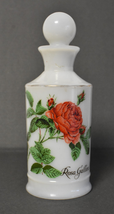 Recipient din sticla opalina Apa de Colonie / Sticla parfum - Trandafiri