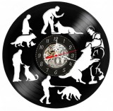 Ceas de perete decorativ realizat manual din disc de vinil, handmade, tematica Dresaj Canin si Club Chinologic, ideal cadou dresori si iubitori de cai