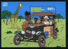 Congo 2001 Disney, Cartoon, Tin Tin in Africa, perf. sheet, MNH AD.012 foto