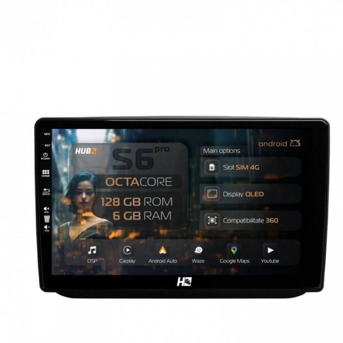 Navigatie Skoda Fabia (2007-2014) 6GB RAM Android 13 Octacore Slot Sim 4G DSP GPS Wi-FI Carplay Android Auto USB Bluetooth Waze Touchscreen 10.1 Inch