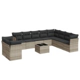 Set canapele de gradina cu perne, 11 piese, gri, poliratan