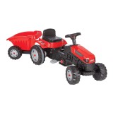 Tractor cu pedale si remorca pentru copii, rosu
